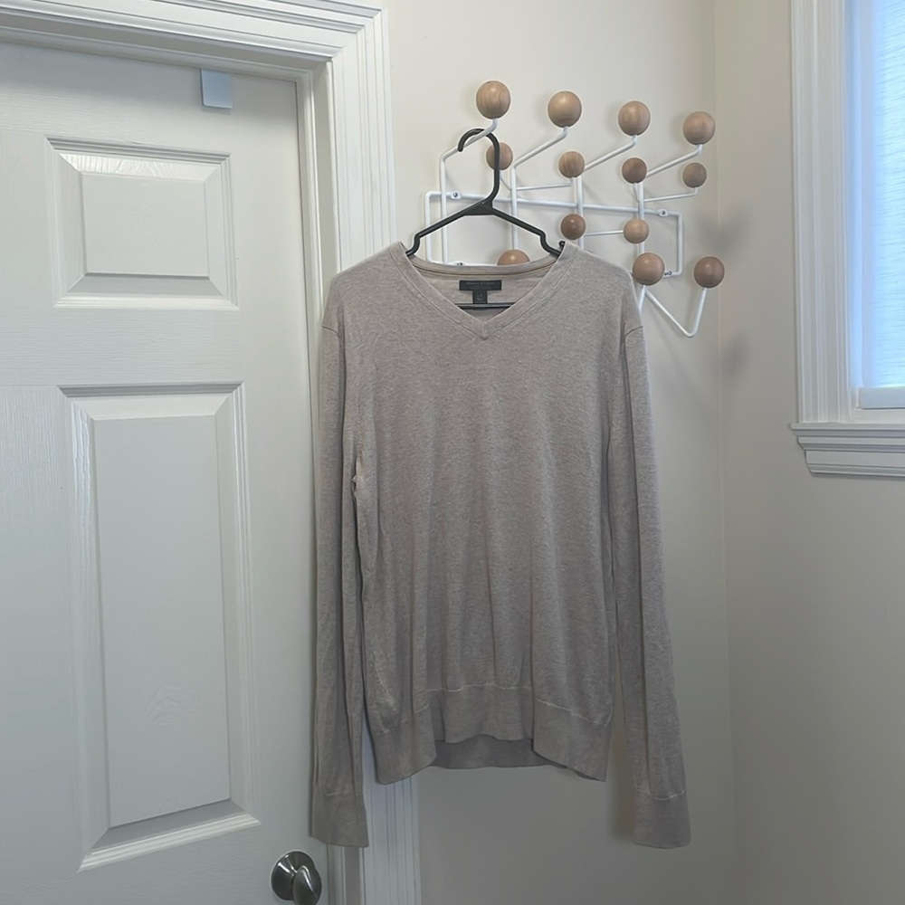Banana Republic - Silk Cashmere Blend V-Neck Long Sleeve Shirt - Neutral Cream L